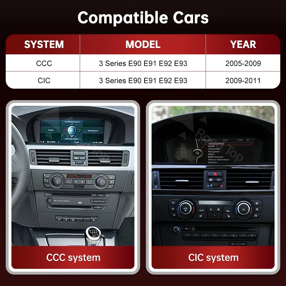 RoadTop 8.8-Inch Wireless CarPlay Display for BMW E60/E90 CCC CIC