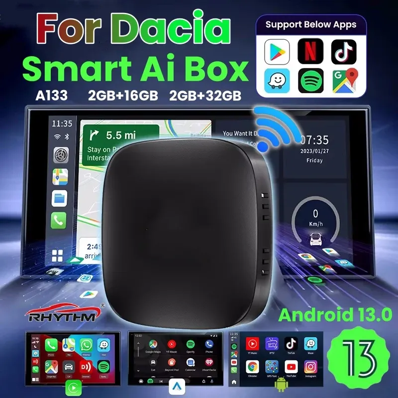 Rhythm Android 13 Wireless CarPlay AI Box for Dacia