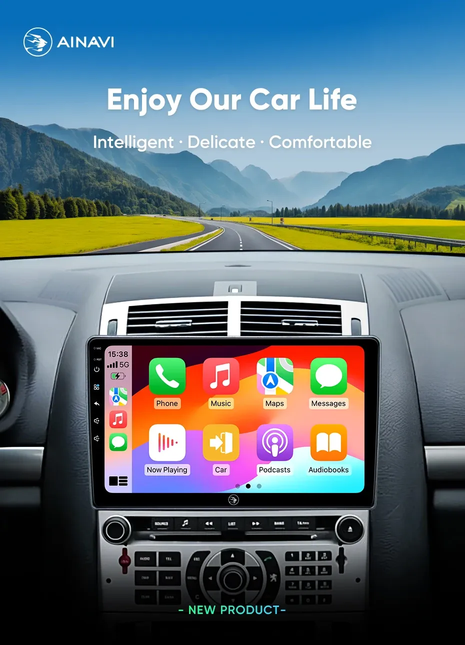 Ainavi 9-Inch Wireless CarPlay Head Unit for Peugeot 407