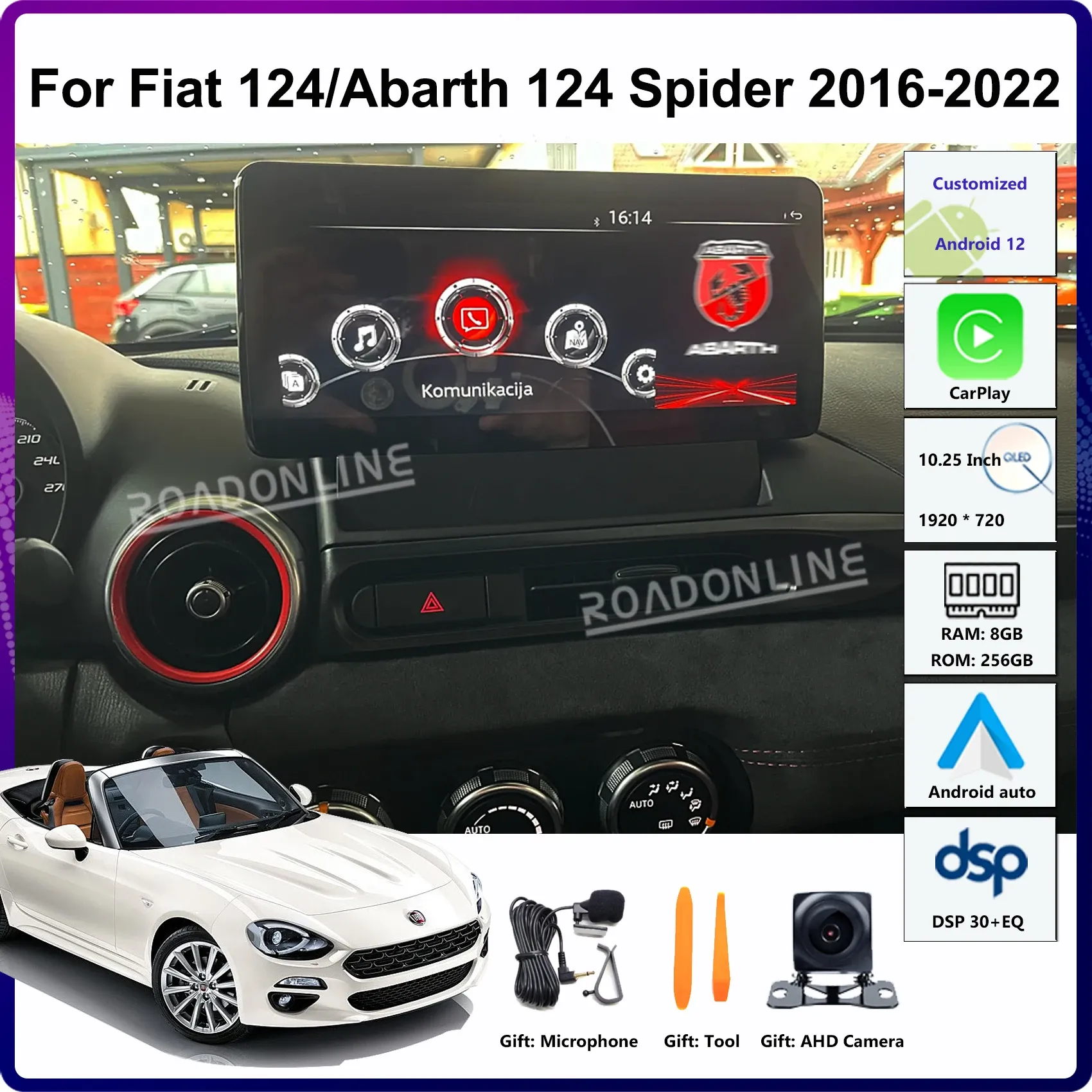 10.25-Inch Android 14 Head Unit for Fiat 124 Spider